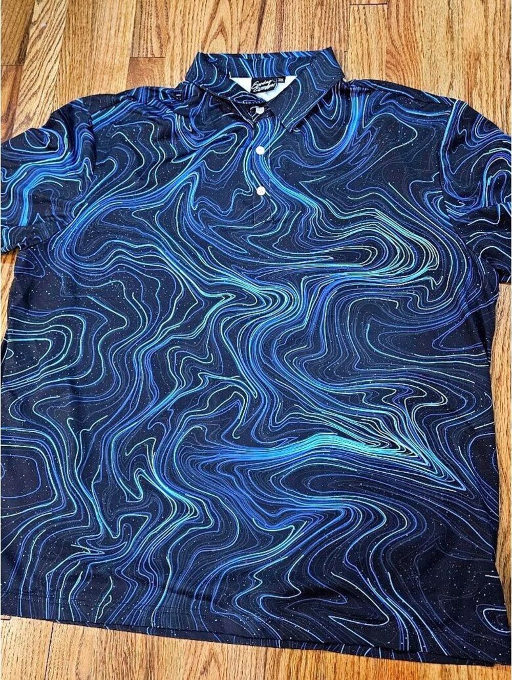 Sunday Swagger Men's 3XL Polo Shirt with Blue Swirl Pattern